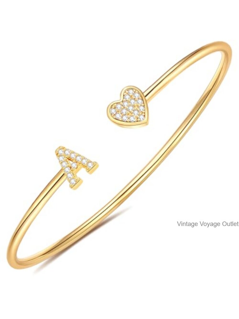 14k Gold Plated Initial Bangle Bracelet Non Tarnish